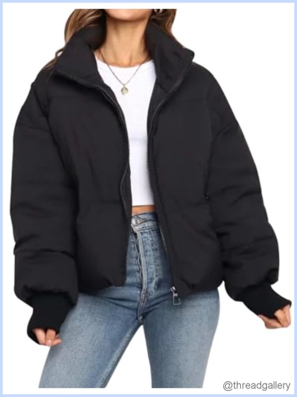 Cropped Puffer Jacket Womens Zip Up Quilted Winter Coat Oversized